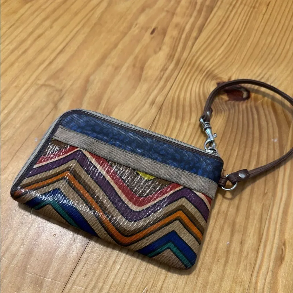 Fossil Womens Small Vinyl Zip Coin Card Holder Purse Stripes